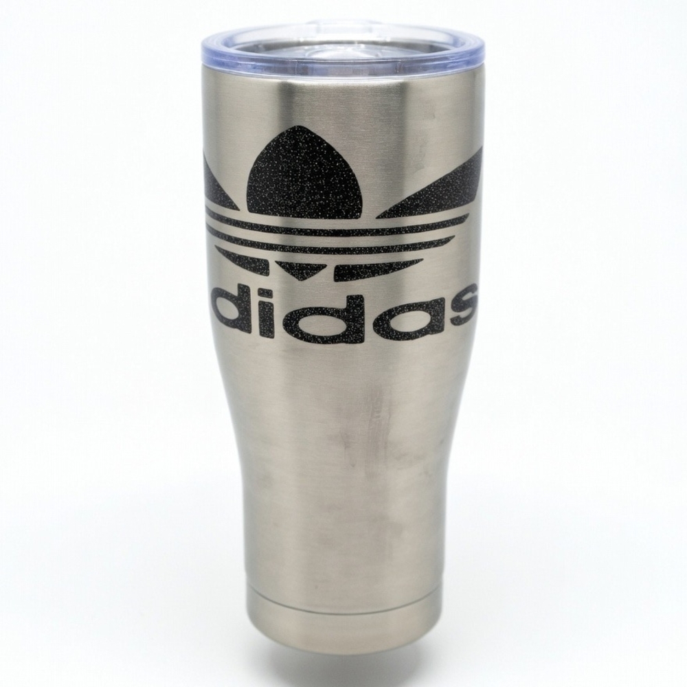Custom Made adidas Silver Travel Tumbler with Black Trefoil